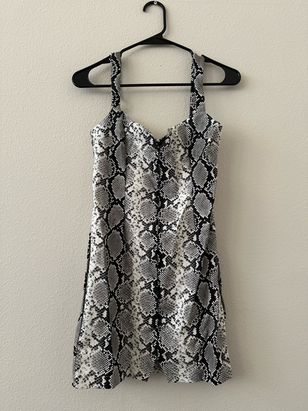 Tobi Black and White Snake-Effect Slip Dress Faux Leather